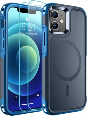SUPFINE Magnetic for iPhone 12 Case/iPhone 12 Pro Case, [Compatible with MagSafe][10 FT Military Grade Drop Protection] 2X[Tempered Glass Screen Protector] Phone Cover for iPhone 12,Deep Blue