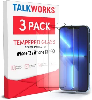 TalkWorks Premium Tempered Glass Screen Protector Compatible w/iPhone 13/13 Pro/14 - Anti-Glare, Shatter & Crack Proof, Ultra Thin (Pack of 3)