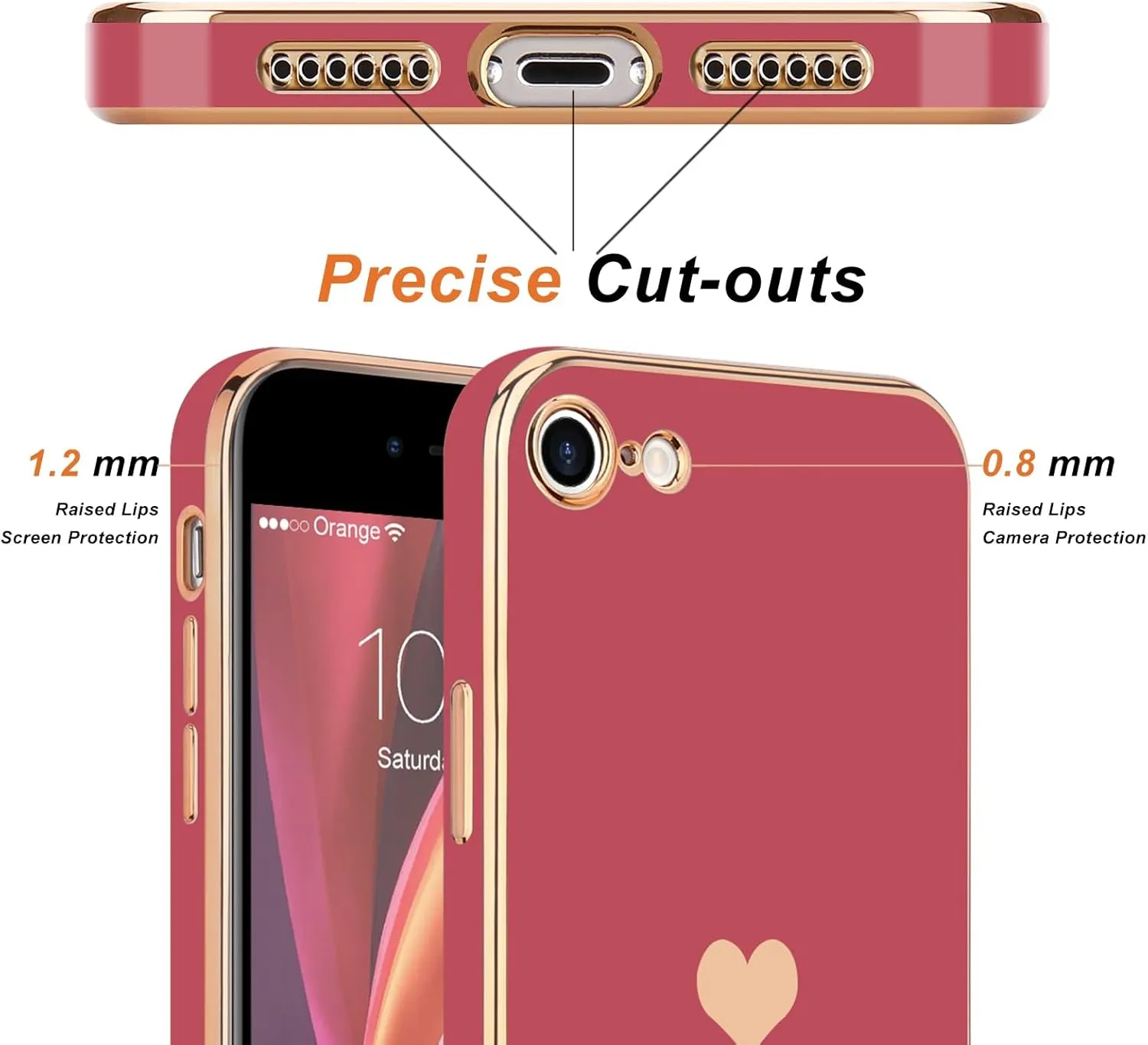 Teageo for iPhone SE 2020/2022 Case, for iPhone 7 Case, for iPhone 8 Phone Case for Women Girl Cute Love-Heart Luxury Bling Soft Cover Camera Protection Bumper Silicone Shockproof Case, Bright Blush
