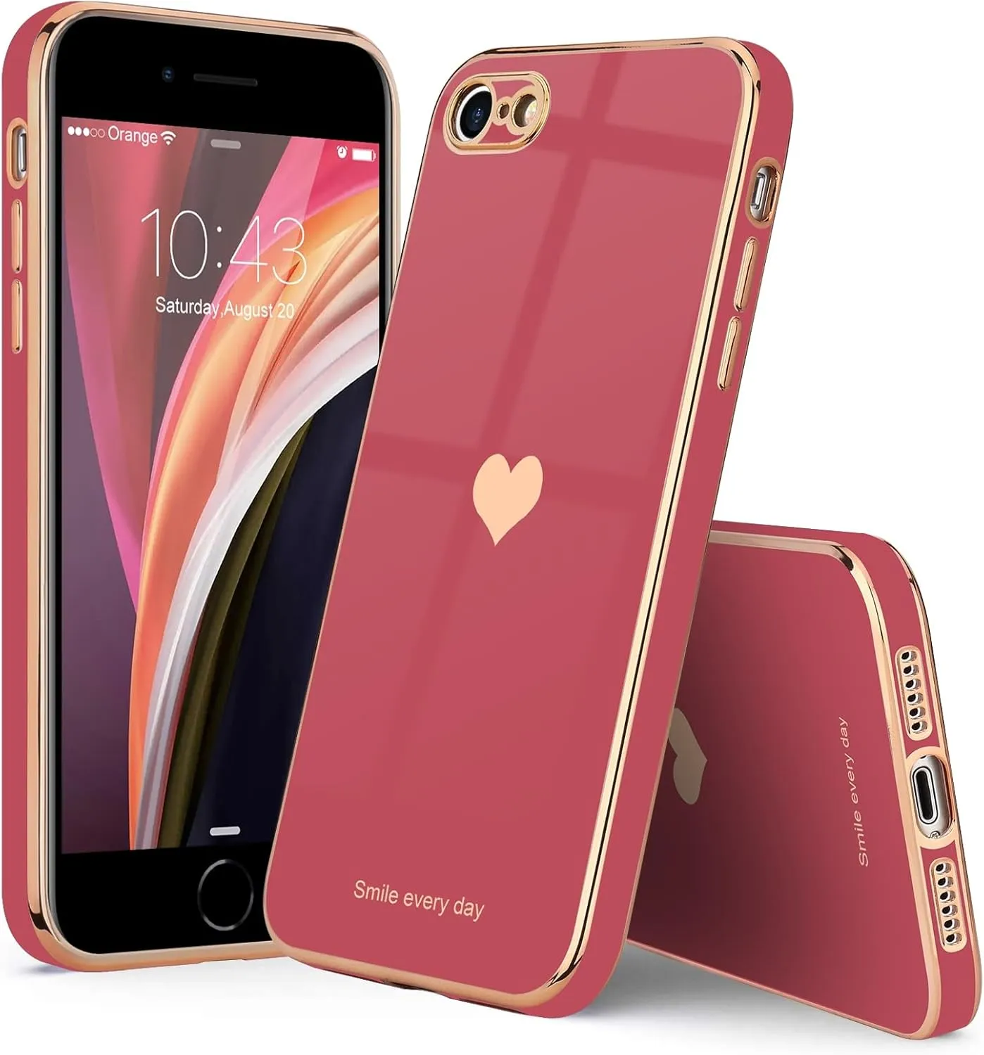 Teageo for iPhone SE 2020/2022 Case, for iPhone 7 Case, for iPhone 8 Phone Case for Women Girl Cute Love-Heart Luxury Bling Soft Cover Camera Protection Bumper Silicone Shockproof Case, Bright Blush