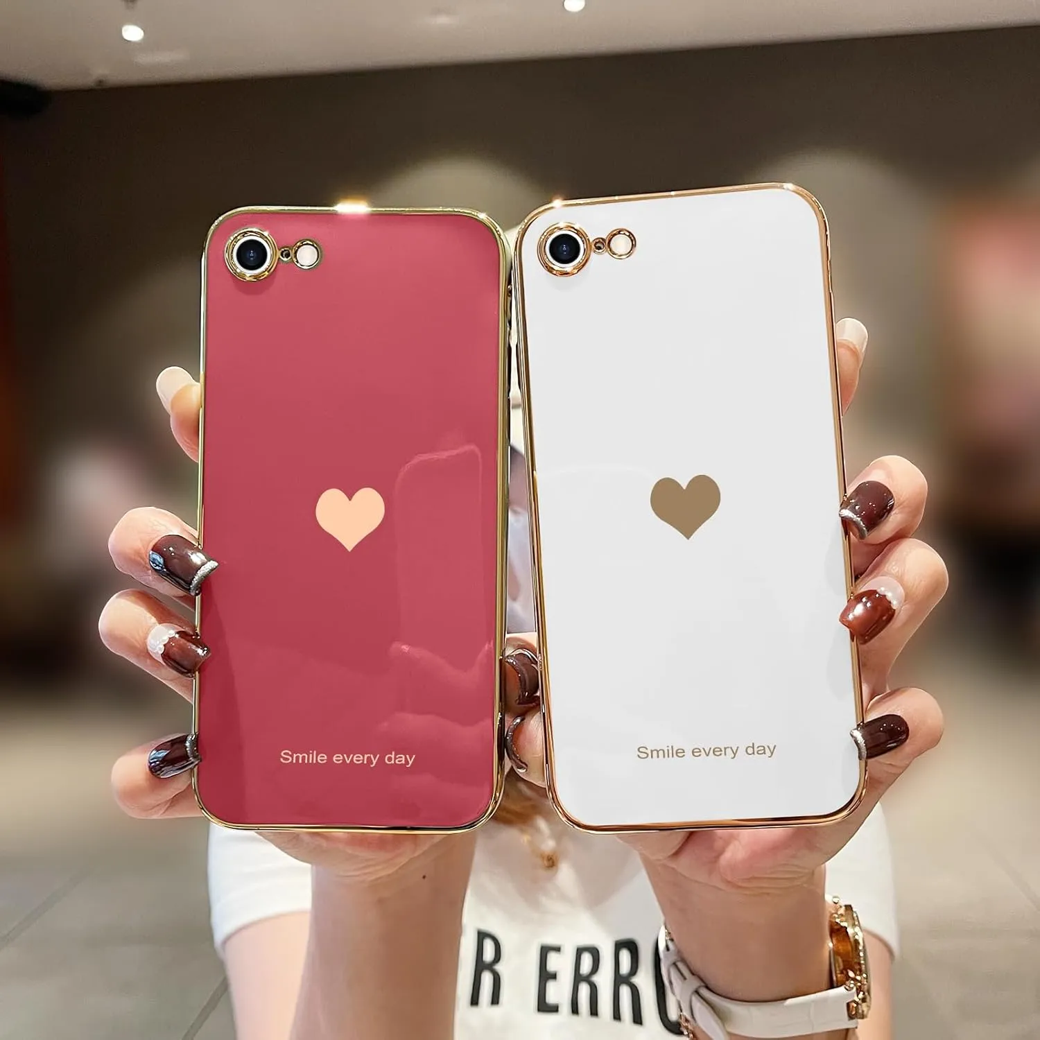 Teageo for iPhone SE 2020/2022 Case, for iPhone 7 Case, for iPhone 8 Phone Case for Women Girl Cute Love-Heart Luxury Bling Soft Cover Camera Protection Bumper Silicone Shockproof Case, Bright Blush