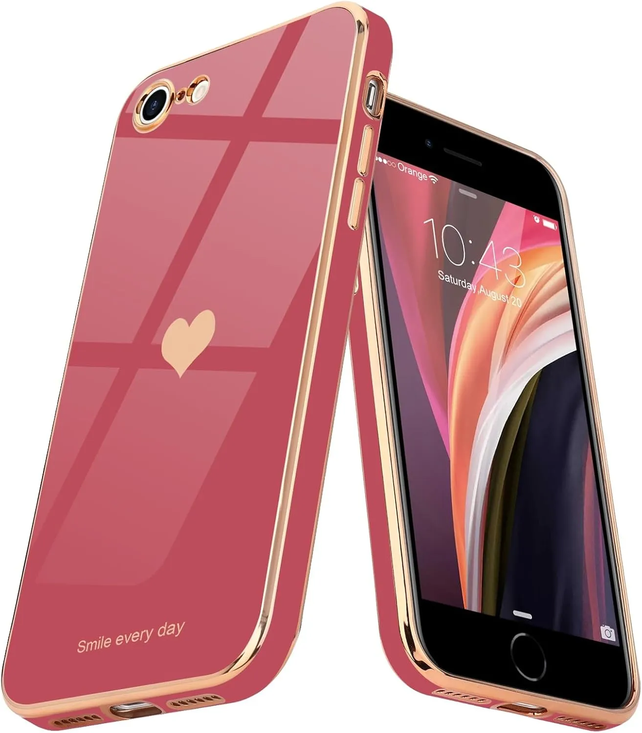Teageo for iPhone SE 2020/2022 Case, for iPhone 7 Case, for iPhone 8 Phone Case for Women Girl Cute Love-Heart Luxury Bling Soft Cover Camera Protection Bumper Silicone Shockproof Case, Bright Blush