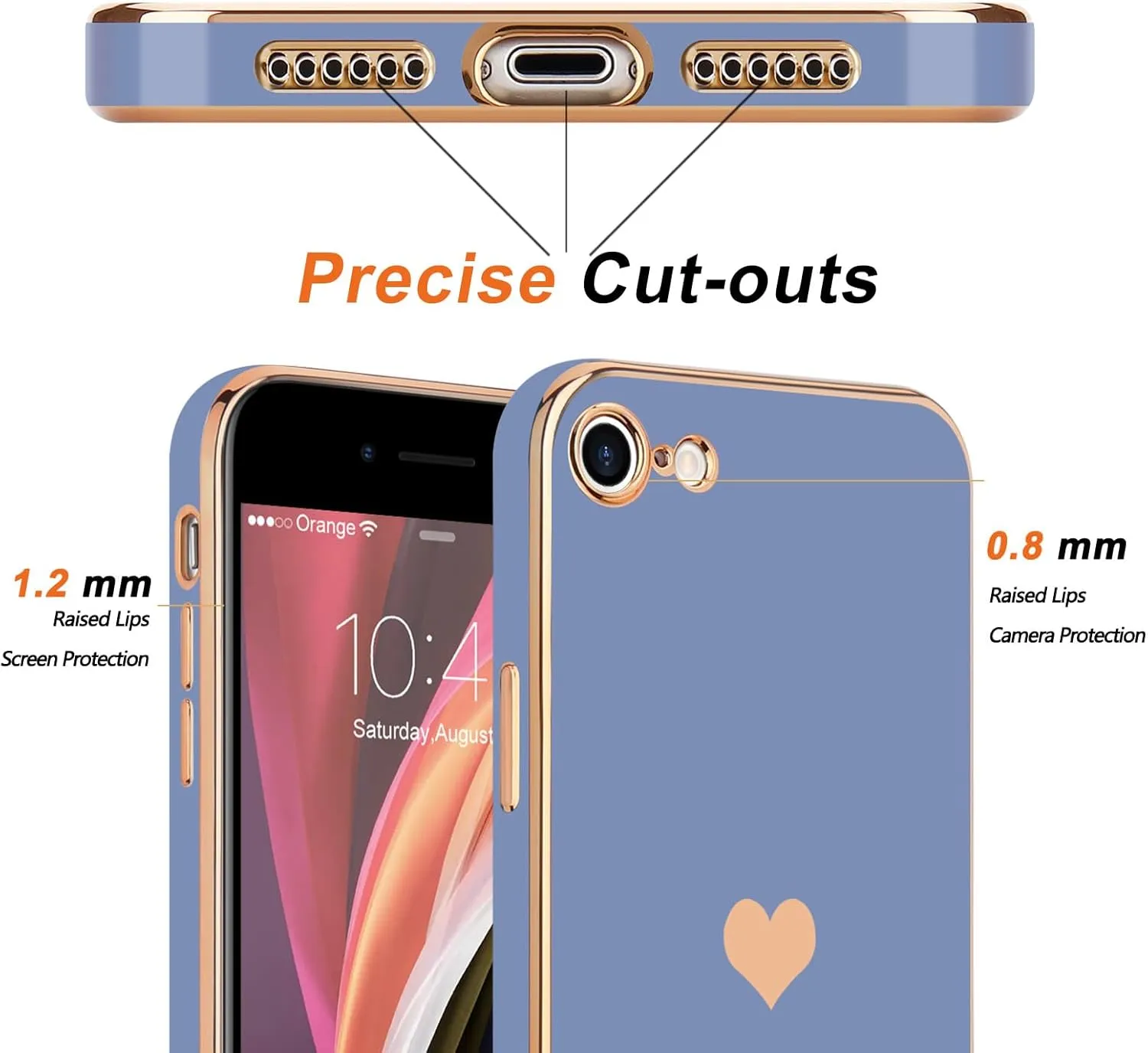 Teageo for iPhone SE 2020/2022 Case, for iPhone 7 Case, for iPhone 8 Phone Case for Women Girl Cute Love-Heart Luxury Bling Soft Cover Camera Protection Bumper Silicone Shockproof Case, Cool Grey