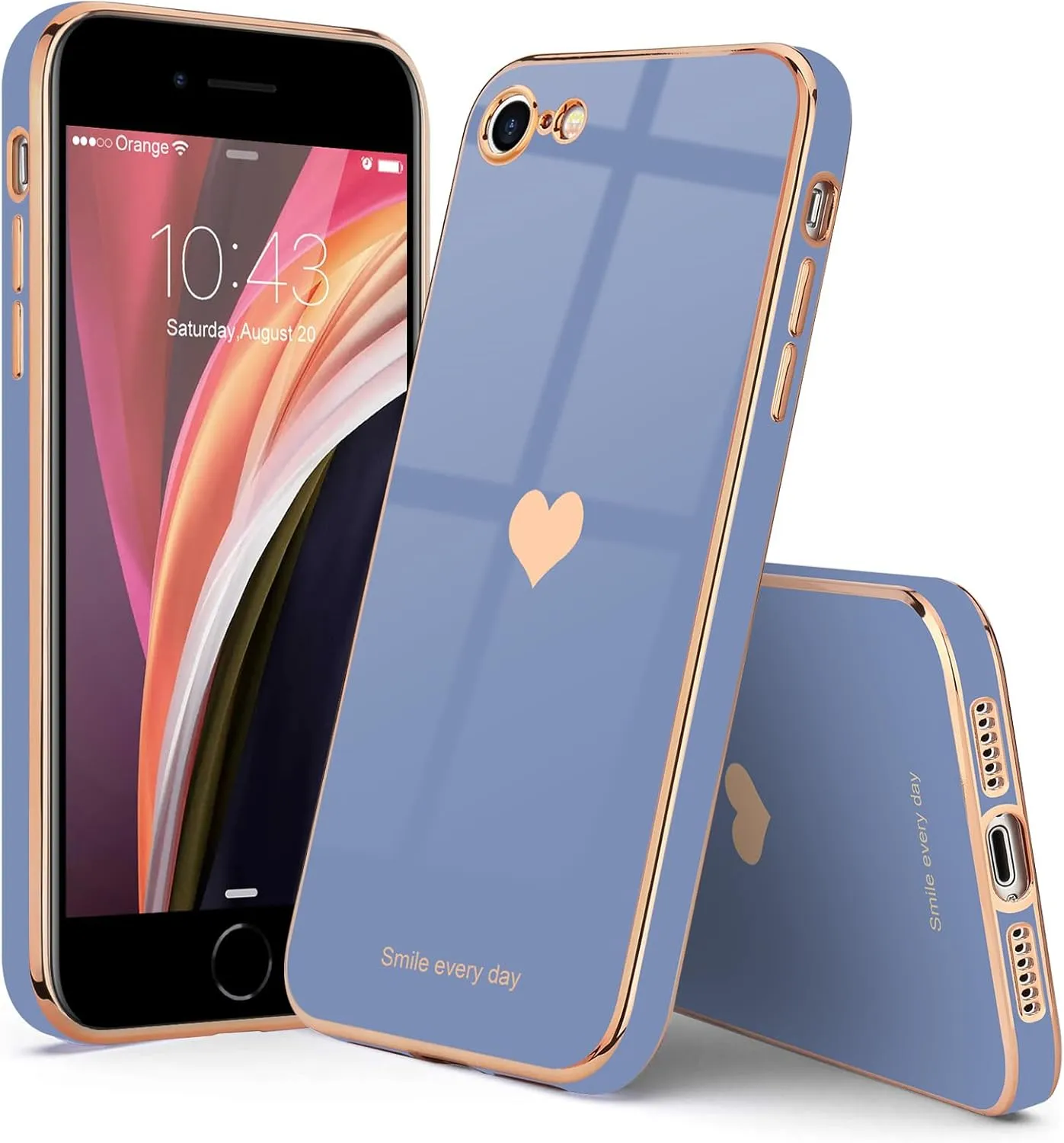 Teageo for iPhone SE 2020/2022 Case, for iPhone 7 Case, for iPhone 8 Phone Case for Women Girl Cute Love-Heart Luxury Bling Soft Cover Camera Protection Bumper Silicone Shockproof Case, Cool Grey