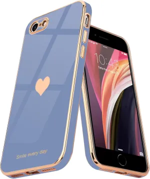 Teageo for iPhone SE 2020/2022 Case, for iPhone 7 Case, for iPhone 8 Phone Case for Women Girl Cute Love-Heart Luxury Bling Soft Cover Camera Protection Bumper Silicone Shockproof Case, Cool Grey