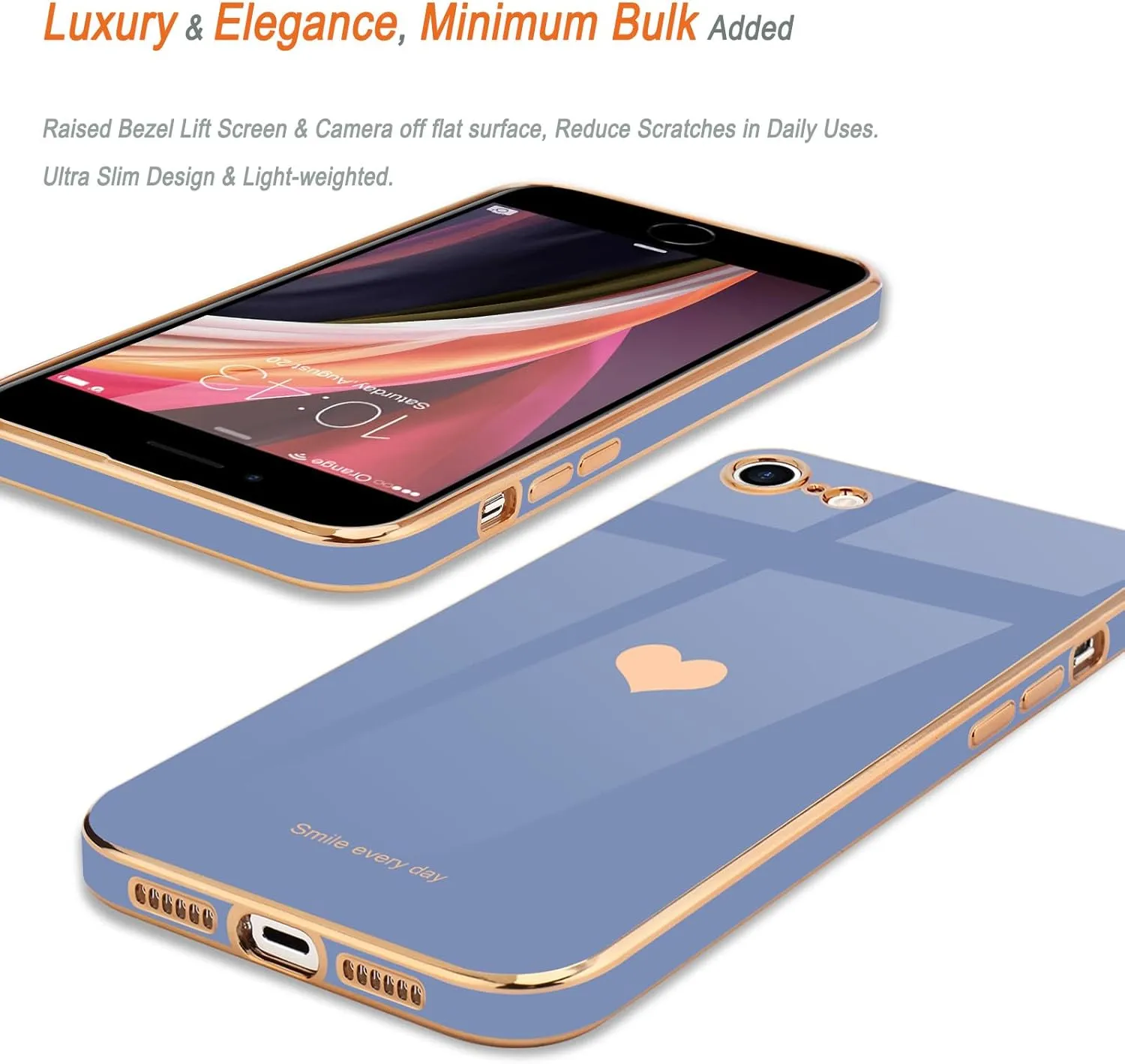 Teageo for iPhone SE 2020/2022 Case, for iPhone 7 Case, for iPhone 8 Phone Case for Women Girl Cute Love-Heart Luxury Bling Soft Cover Camera Protection Bumper Silicone Shockproof Case, Cool Grey