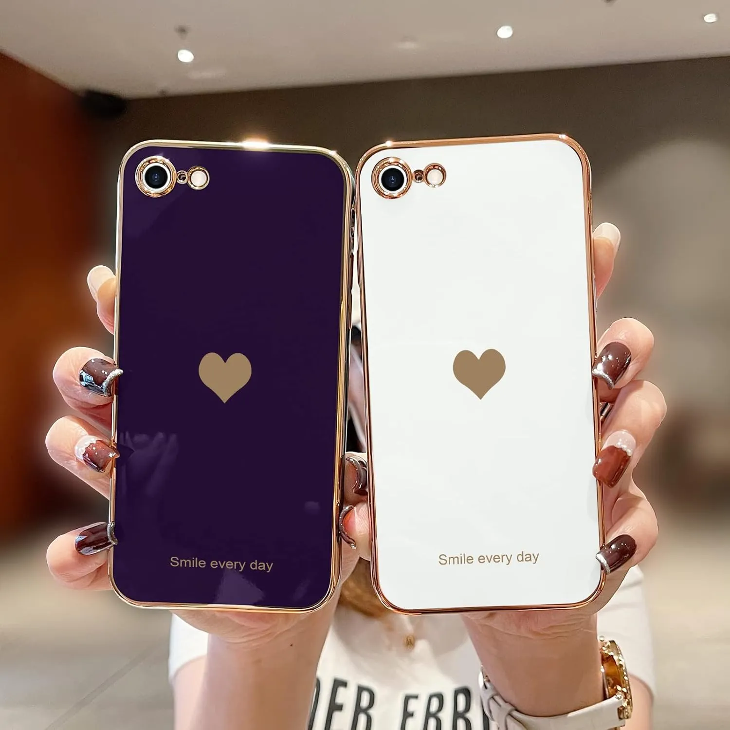 Teageo for iPhone SE 2020/2022 Case, for iPhone 7 Case, for iPhone 8 Phone Case for Women Girl Cute Love-Heart Luxury Bling Soft Cover Camera Protection Bumper Silicone Shockproof Case, Dark Purple