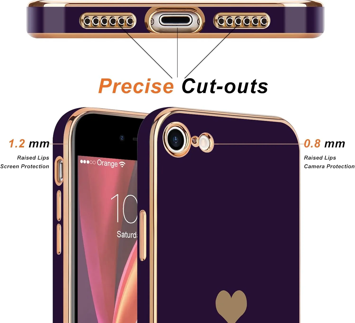 Teageo for iPhone SE 2020/2022 Case, for iPhone 7 Case, for iPhone 8 Phone Case for Women Girl Cute Love-Heart Luxury Bling Soft Cover Camera Protection Bumper Silicone Shockproof Case, Dark Purple