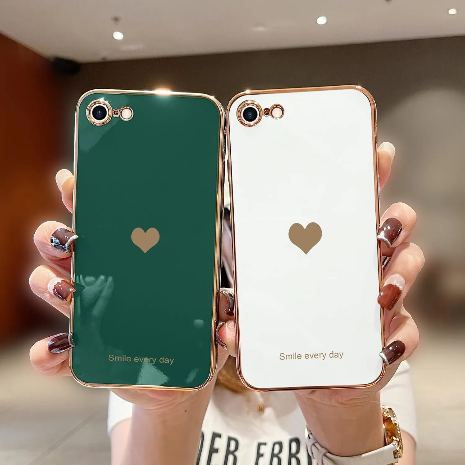 Teageo for iPhone SE 2020/2022 Case, for iPhone 7 Case, for iPhone 8 Phone Case for Women Girl Cute Love-Heart Luxury Bling Soft Cover Camera Protection Bumper Silicone Shockproof Case, Darkish Green