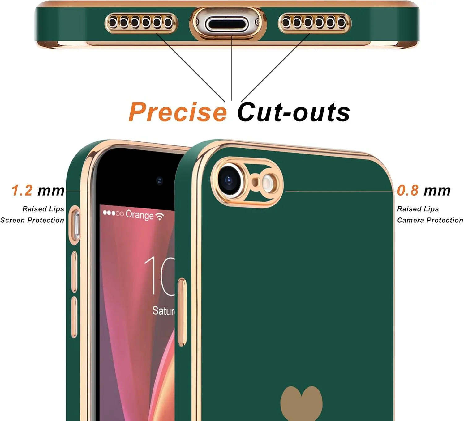 Teageo for iPhone SE 2020/2022 Case, for iPhone 7 Case, for iPhone 8 Phone Case for Women Girl Cute Love-Heart Luxury Bling Soft Cover Camera Protection Bumper Silicone Shockproof Case, Darkish Green