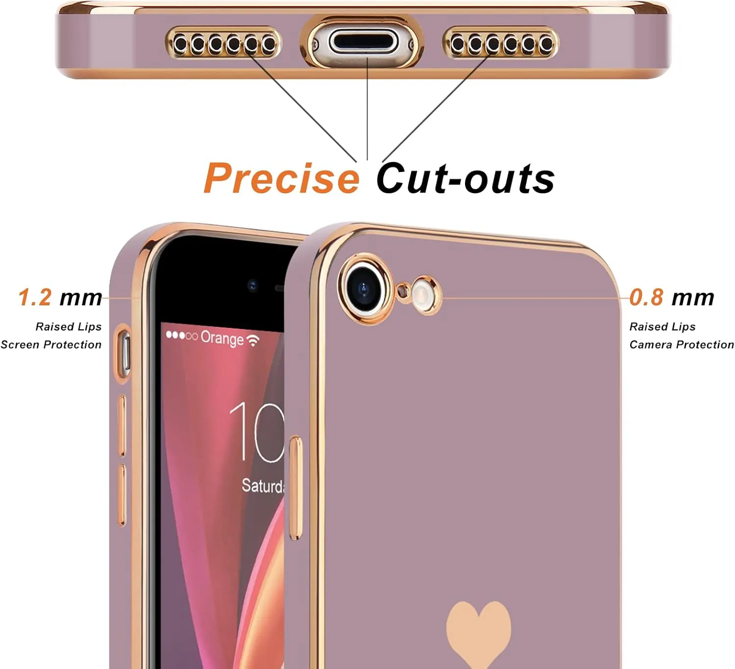 Teageo for iPhone SE 2020/2022 Case, for iPhone 7 Case, for iPhone 8 Phone Case for Women Girl Cute Love-Heart Luxury Bling Soft Cover Camera Protection Bumper Silicone Shockproof Case, Lavender