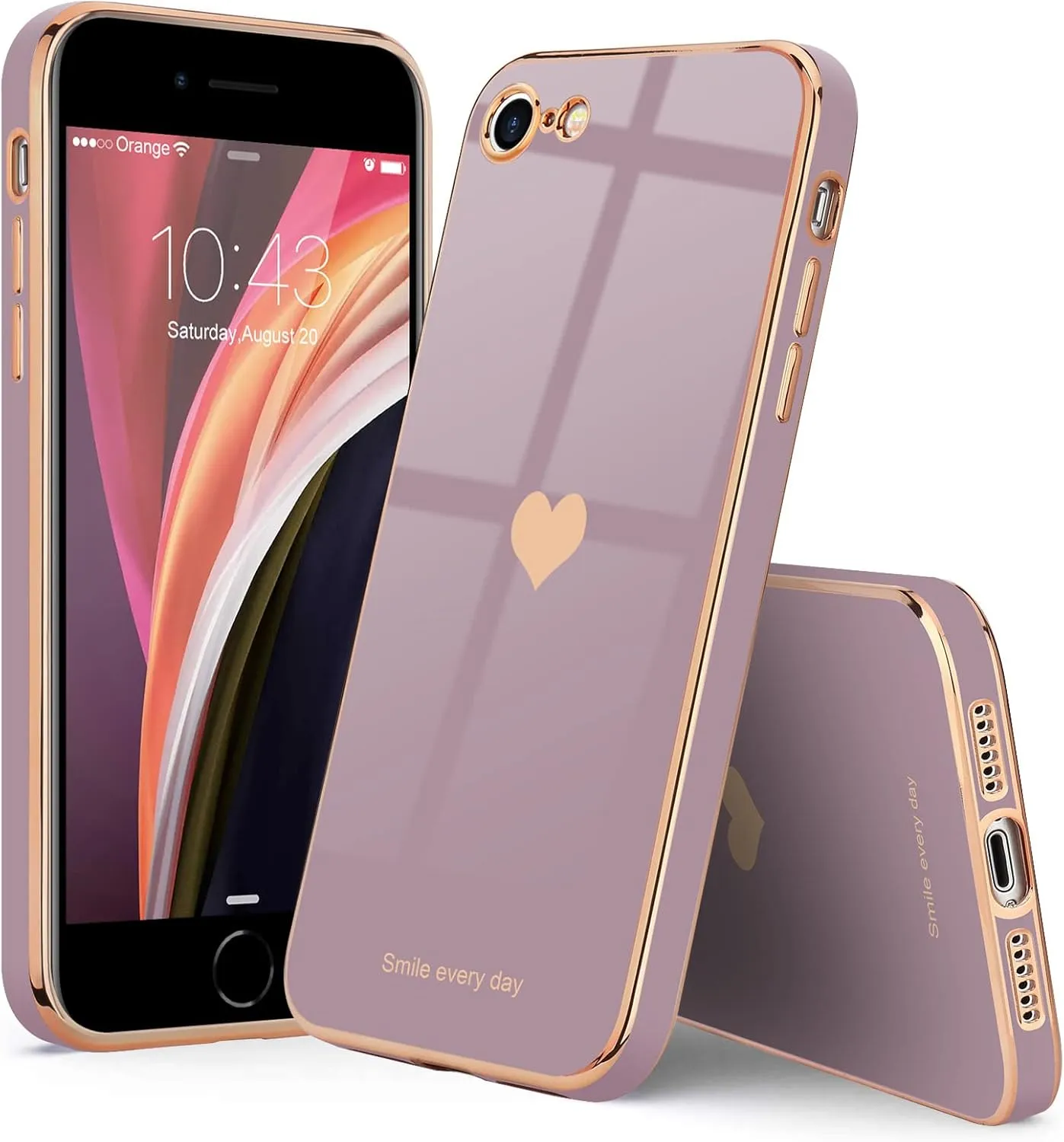 Teageo for iPhone SE 2020/2022 Case, for iPhone 7 Case, for iPhone 8 Phone Case for Women Girl Cute Love-Heart Luxury Bling Soft Cover Camera Protection Bumper Silicone Shockproof Case, Lavender