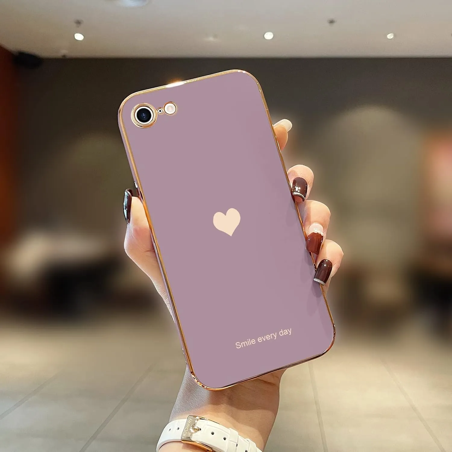 Teageo for iPhone SE 2020/2022 Case, for iPhone 7 Case, for iPhone 8 Phone Case for Women Girl Cute Love-Heart Luxury Bling Soft Cover Camera Protection Bumper Silicone Shockproof Case, Lavender