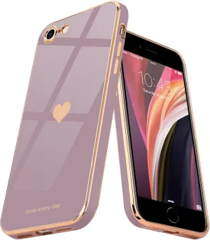 Teageo for iPhone SE 2020/2022 Case, for iPhone 7 Case, for iPhone 8 Phone Case for Women Girl Cute Love-Heart Luxury Bling Soft Cover Camera Protection Bumper Silicone Shockproof Case, Lavender
