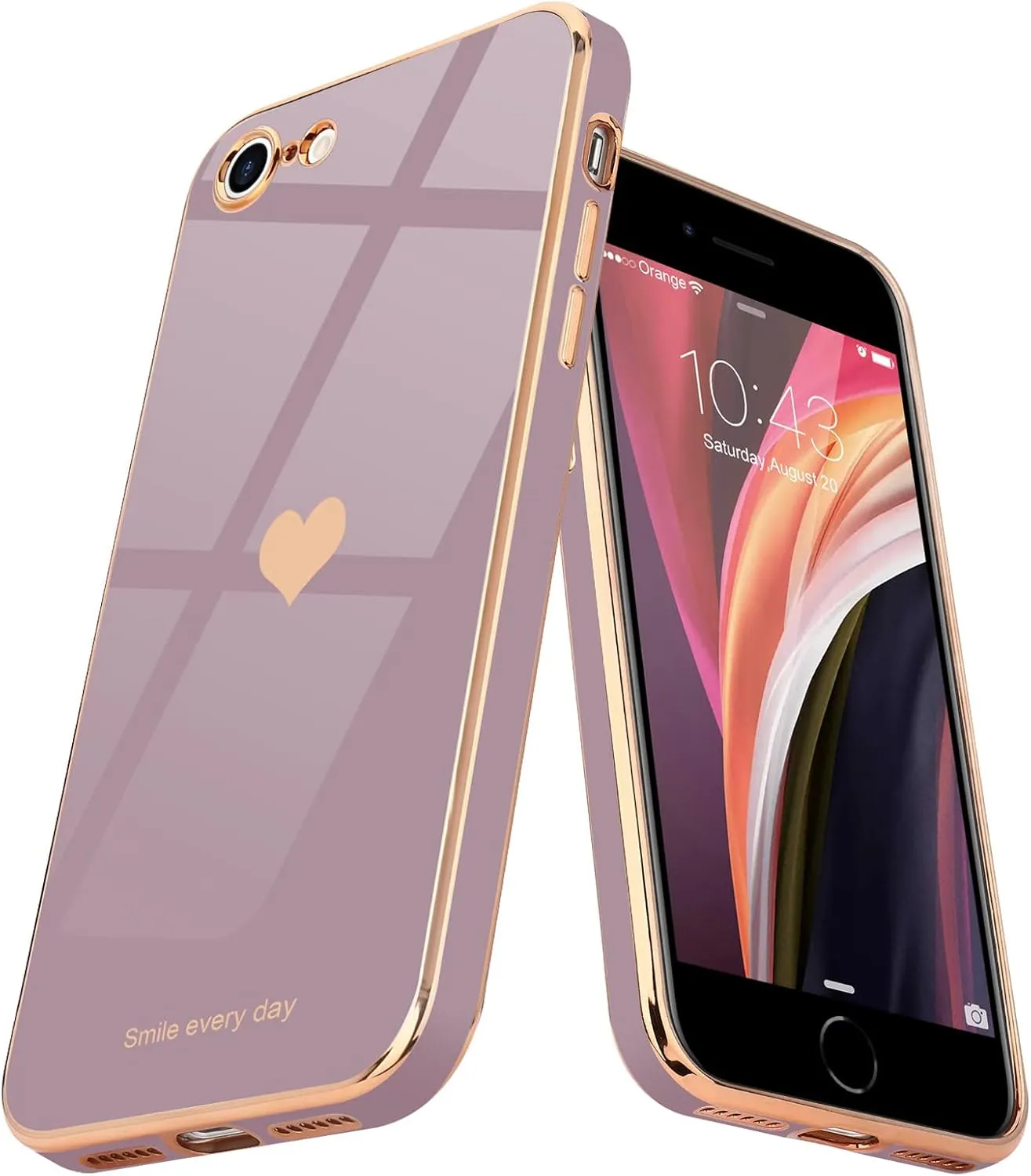 Teageo for iPhone SE 2020/2022 Case, for iPhone 7 Case, for iPhone 8 Phone Case for Women Girl Cute Love-Heart Luxury Bling Soft Cover Camera Protection Bumper Silicone Shockproof Case, Lavender