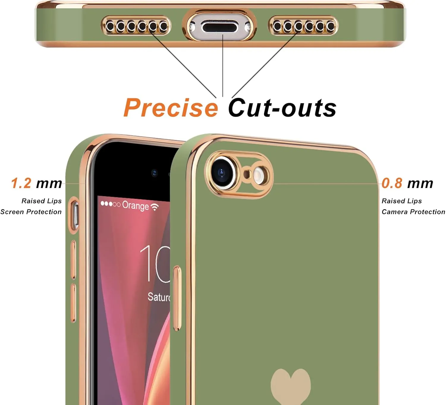 Teageo for iPhone SE 2020/2022 Case, for iPhone 7 Case, for iPhone 8 Phone Case for Women Girl Cute Love-Heart Luxury Bling Soft Cover Camera Protection Bumper Silicone Shockproof Case, Light Green