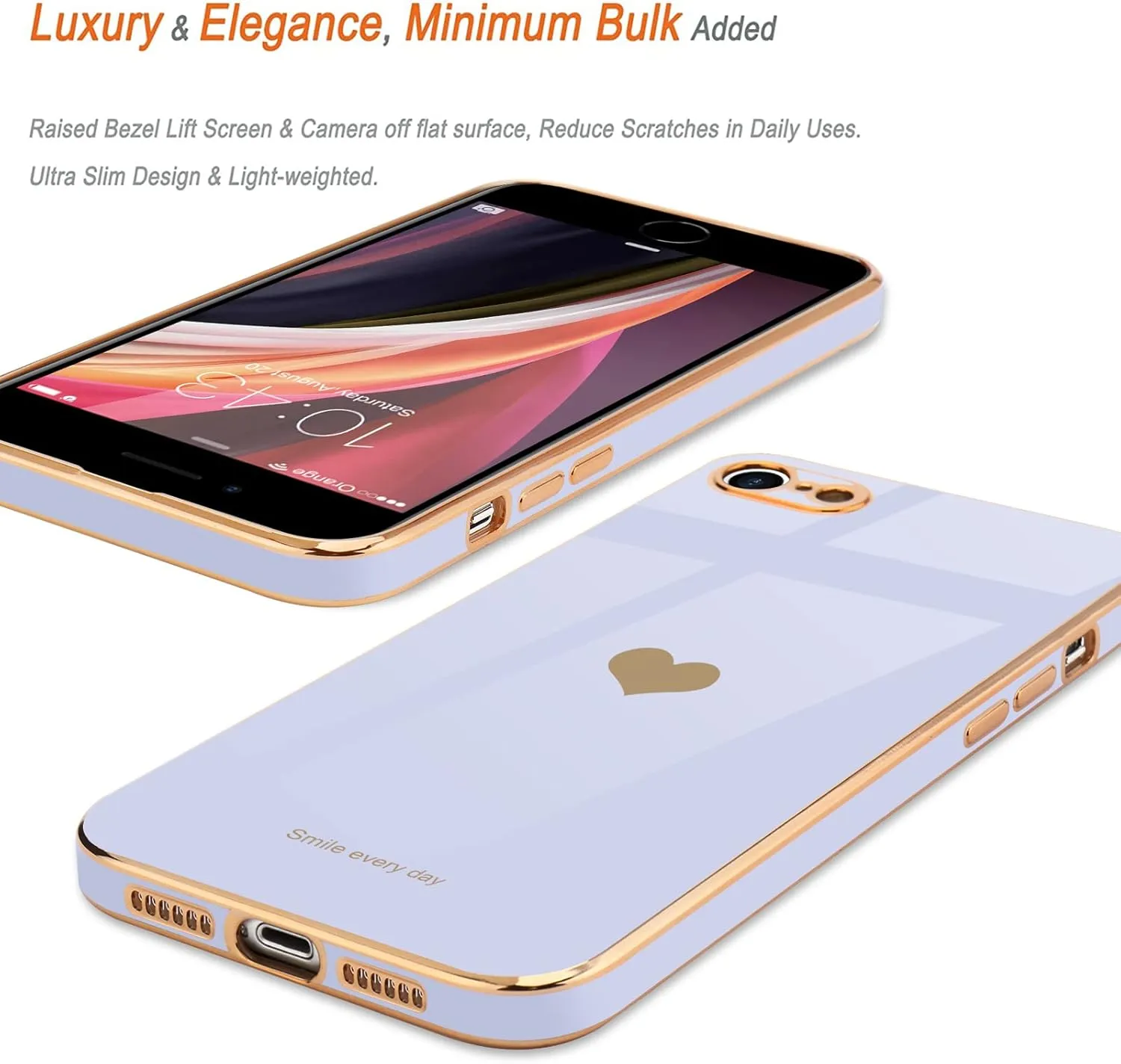 Teageo for iPhone SE 2020/2022 Case, for iPhone 7 Case, for iPhone 8 Phone Case for Women Girl Cute Love-Heart Luxury Bling Soft Cover Camera Protection Bumper Silicone Shockproof Case, Light Purple