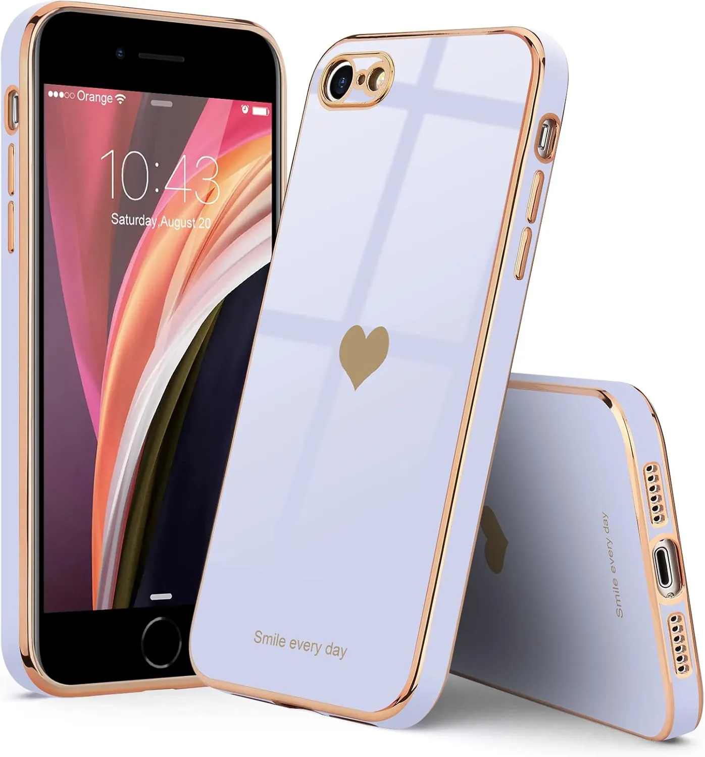 Teageo for iPhone SE 2020/2022 Case, for iPhone 7 Case, for iPhone 8 Phone Case for Women Girl Cute Love-Heart Luxury Bling Soft Cover Camera Protection Bumper Silicone Shockproof Case, Light Purple