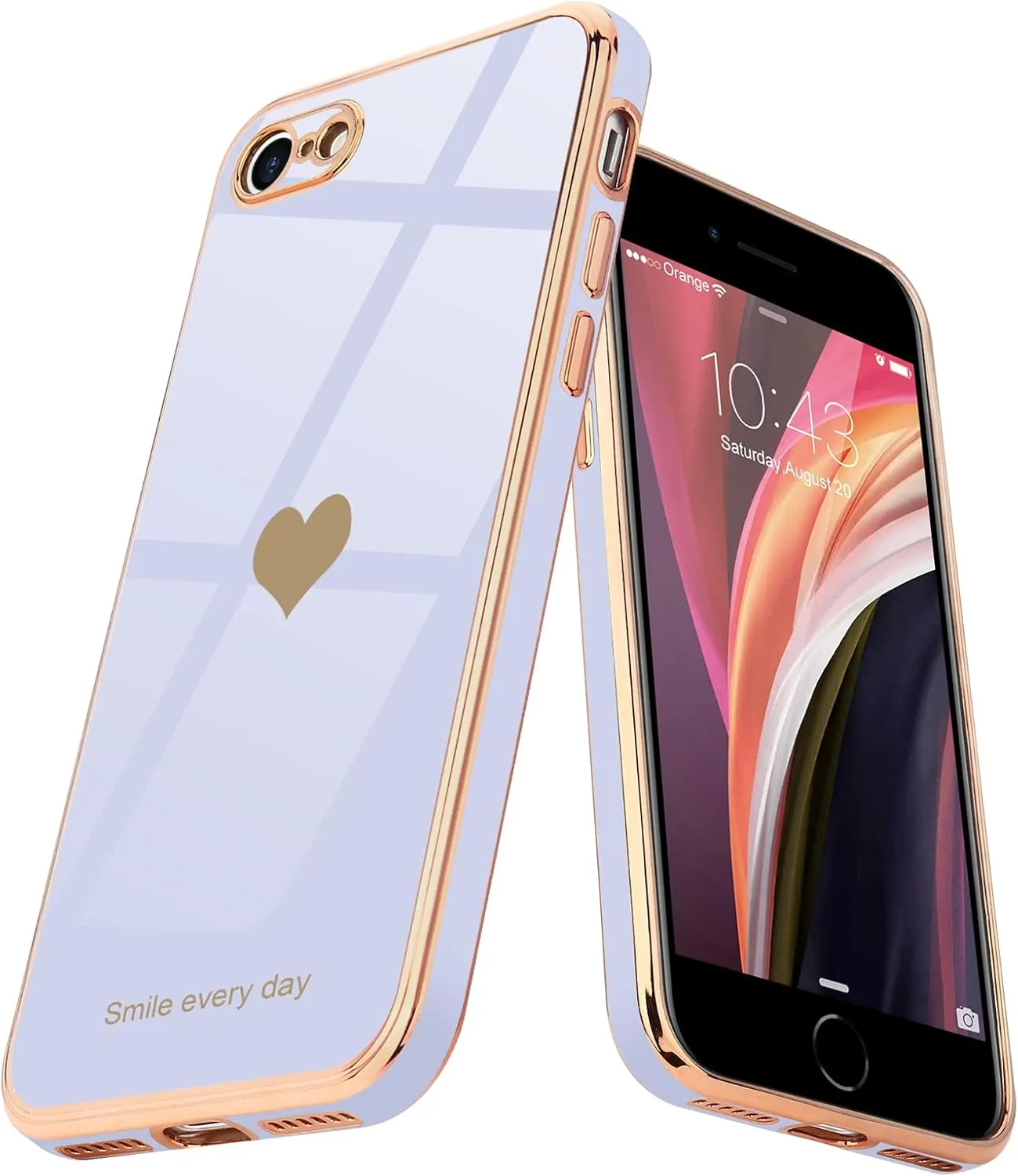 Teageo for iPhone SE 2020/2022 Case, for iPhone 7 Case, for iPhone 8 Phone Case for Women Girl Cute Love-Heart Luxury Bling Soft Cover Camera Protection Bumper Silicone Shockproof Case, Light Purple