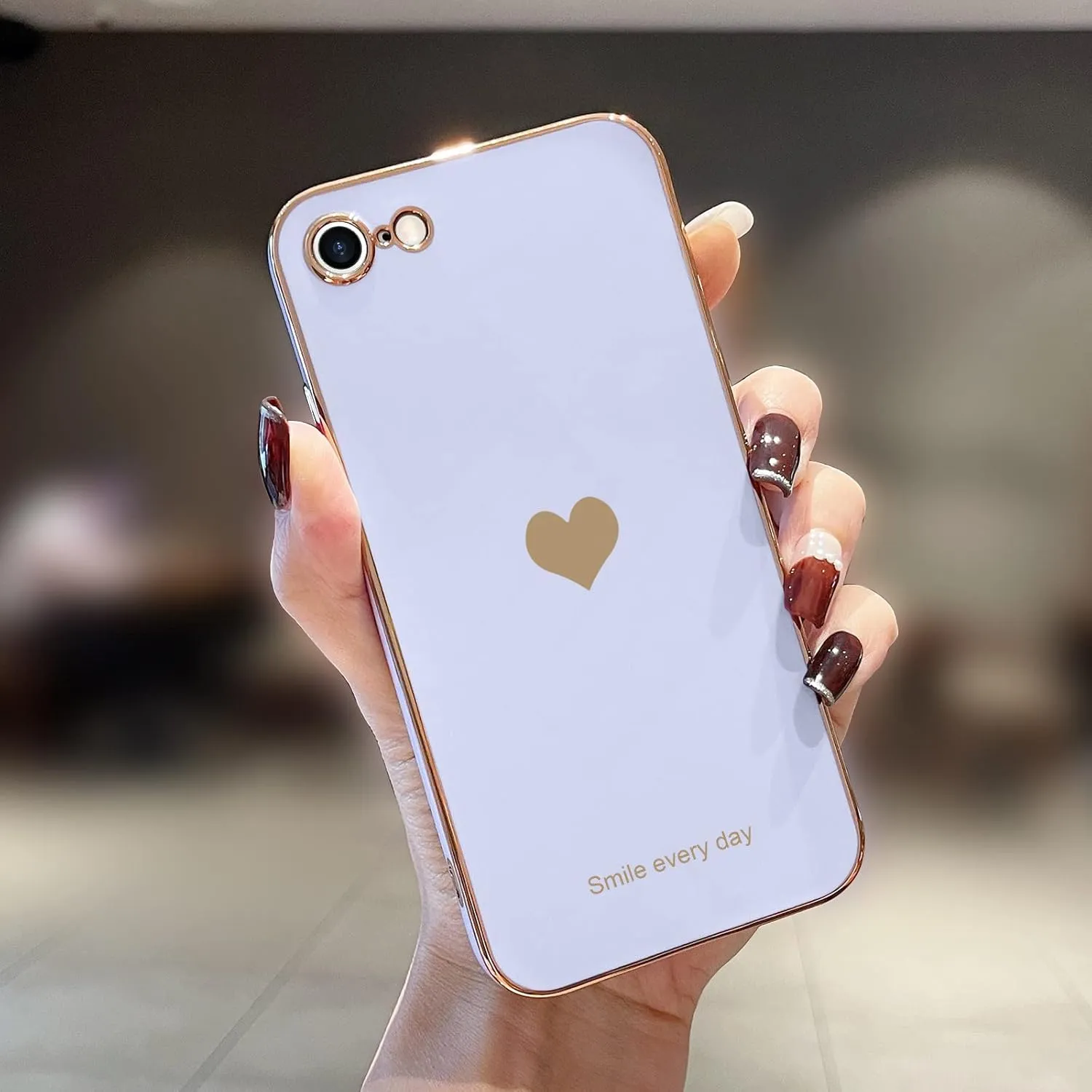 Teageo for iPhone SE 2020/2022 Case, for iPhone 7 Case, for iPhone 8 Phone Case for Women Girl Cute Love-Heart Luxury Bling Soft Cover Camera Protection Bumper Silicone Shockproof Case, Light Purple