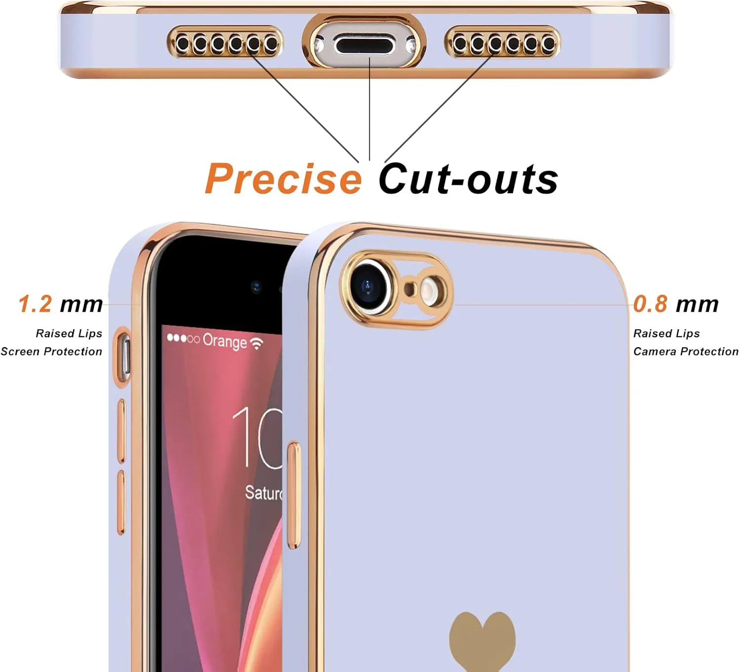 Teageo for iPhone SE 2020/2022 Case, for iPhone 7 Case, for iPhone 8 Phone Case for Women Girl Cute Love-Heart Luxury Bling Soft Cover Camera Protection Bumper Silicone Shockproof Case, Light Purple