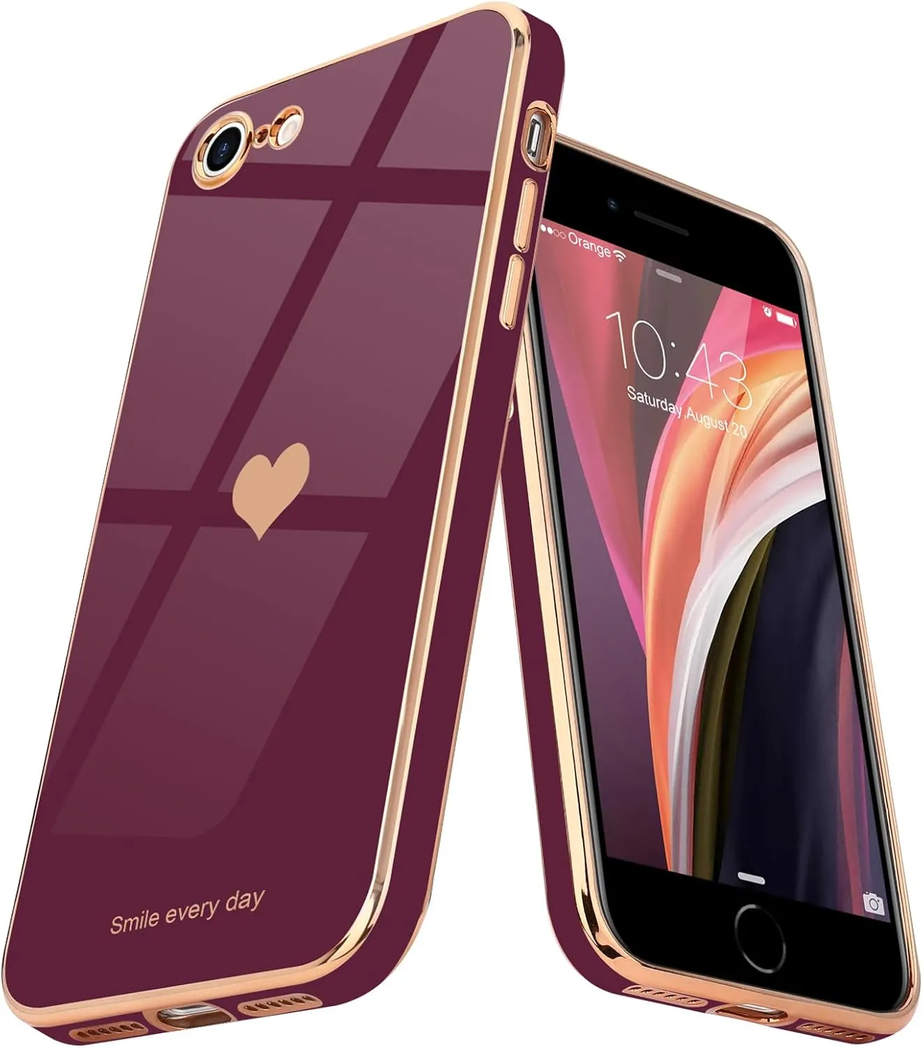 Teageo for iPhone SE 2020/2022 Case, for iPhone 7 Case, for iPhone 8 Phone Case for Women Girl Cute Love-Heart Luxury Bling Soft Cover Camera Protection Bumper Silicone Shockproof Case, Wine Red