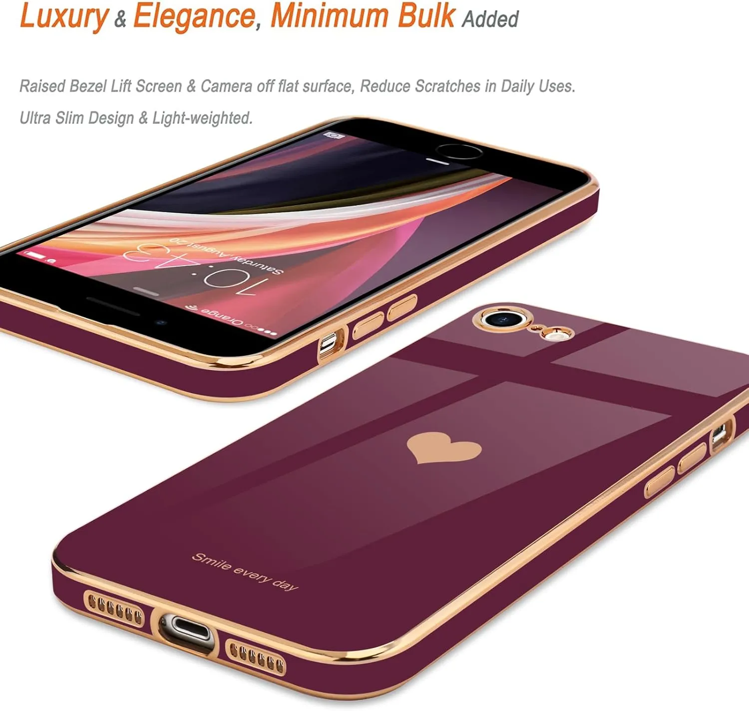 Teageo for iPhone SE 2020/2022 Case, for iPhone 7 Case, for iPhone 8 Phone Case for Women Girl Cute Love-Heart Luxury Bling Soft Cover Camera Protection Bumper Silicone Shockproof Case, Wine Red