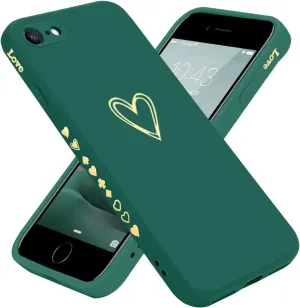 Teageo for iPhone SE 2022, SE 2020, iPhone 7, iPhone 8 Case for Women Girls, Cute Luxury Heart Phone Case [Soft Anti-Scratch Full Camera Lens Protection] Silicone Girly Shockproof Case-Dark Green