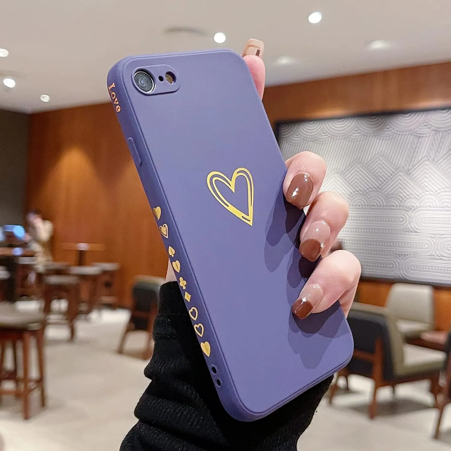Teageo for iPhone SE 2022, SE 2020, iPhone 7, iPhone 8 Case for Women Girls, Cute Luxury Heart Phone Case [Soft Anti-Scratch Full Camera Lens Protection] Silicone Girly Shockproof Case-Navy Purple