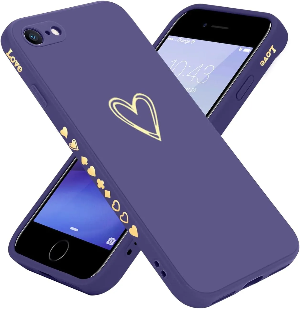 Teageo for iPhone SE 2022, SE 2020, iPhone 7, iPhone 8 Case for Women Girls, Cute Luxury Heart Phone Case [Soft Anti-Scratch Full Camera Lens Protection] Silicone Girly Shockproof Case-Navy Purple