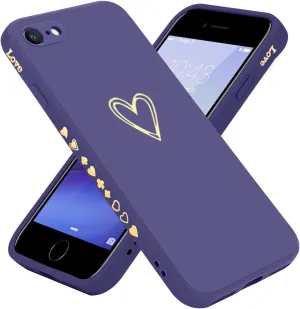 Teageo for iPhone SE 2022, SE 2020, iPhone 7, iPhone 8 Case for Women Girls, Cute Luxury Heart Phone Case [Soft Anti-Scratch Full Camera Lens Protection] Silicone Girly Shockproof Case-Navy Purple