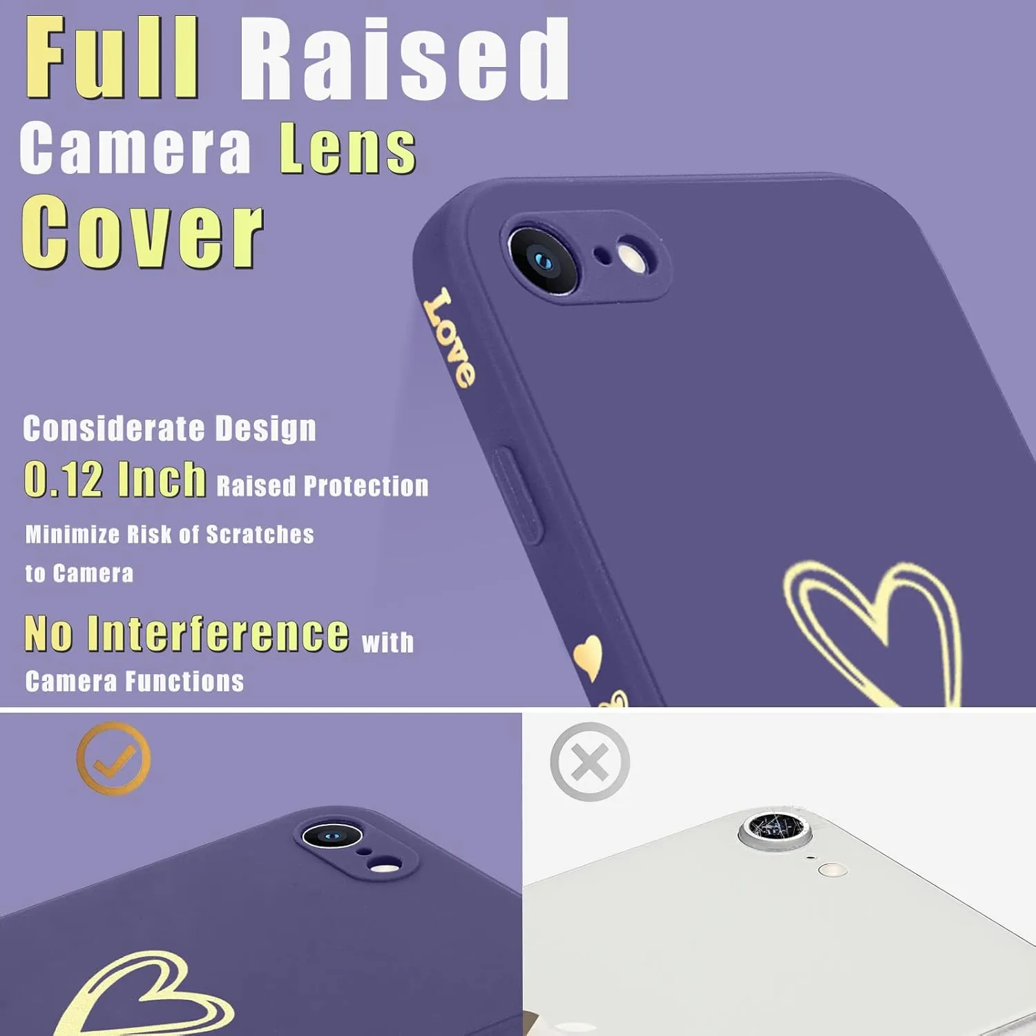 Teageo for iPhone SE 2022, SE 2020, iPhone 7, iPhone 8 Case for Women Girls, Cute Luxury Heart Phone Case [Soft Anti-Scratch Full Camera Lens Protection] Silicone Girly Shockproof Case-Navy Purple