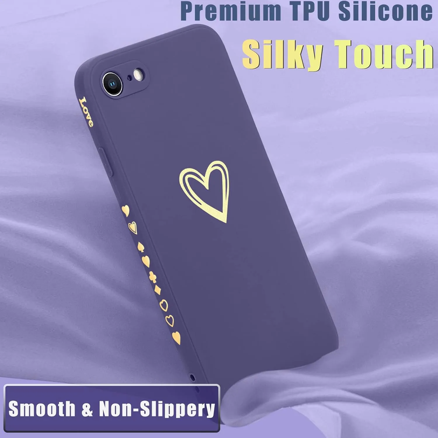 Teageo for iPhone SE 2022, SE 2020, iPhone 7, iPhone 8 Case for Women Girls, Cute Luxury Heart Phone Case [Soft Anti-Scratch Full Camera Lens Protection] Silicone Girly Shockproof Case-Navy Purple