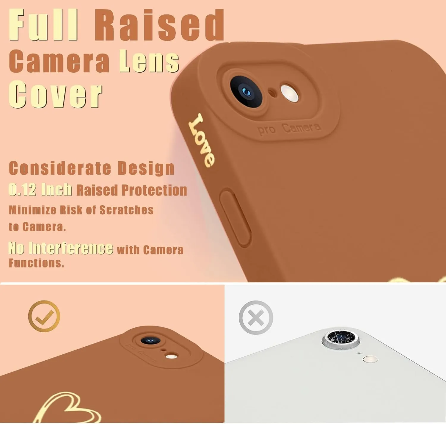Teageo for iPhone SE 2022, SE 2020, iPhone 7, iPhone 8 Case for Women Girls, Cute Luxury Heart Phone Case [Soft Anti-Scratch Full Camera Lens Protective Cover] Silicone Girly Shockproof Case-Brown