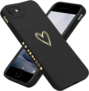 Teageo iPhone SE 2022/2020, 7, 8 Cute Luxury Heart Case - Soft, Anti-Scratch, Camera Protective Silicone Shockproof Cover - Black
