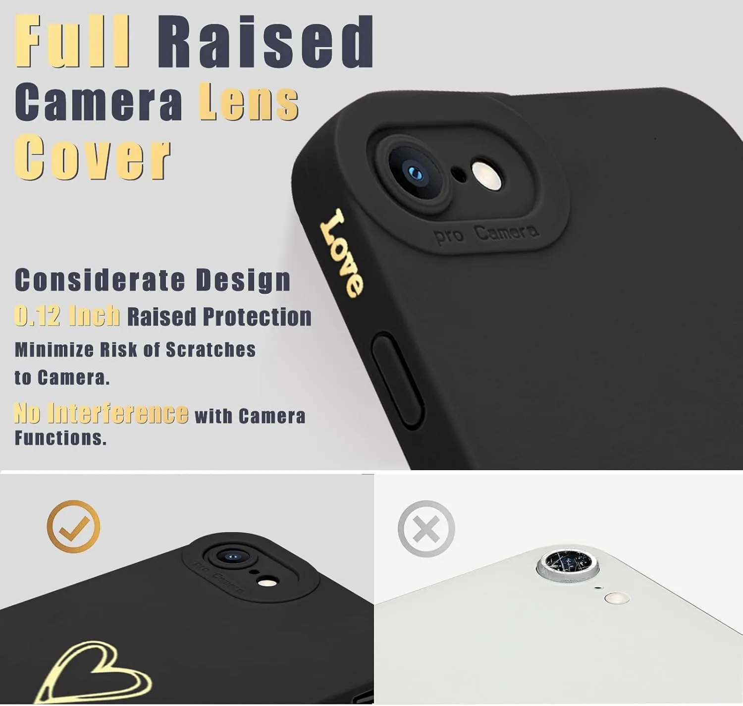 Teageo iPhone SE 2022/2020, 7, 8 Cute Luxury Heart Case - Soft, Anti-Scratch, Camera Protective Silicone Shockproof Cover - Black