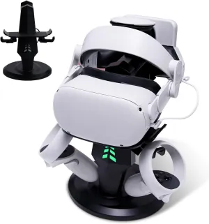 TechKen Charging Station for Quest 2, VR Headset Charging Dock for Quest 2 Accessories Stand Holder Supports Charging Headset with Type C Cable, VR Controllers Holder Stand