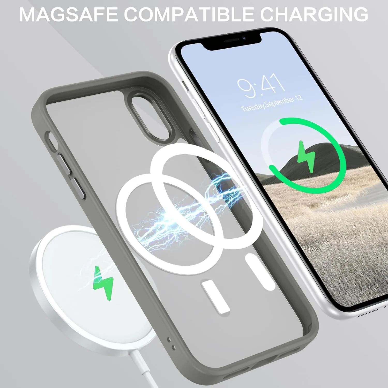 Telaso for iPhone X Case, iPhone Xs Phone Case Compatible with Magsafe Wireless Charging Translucent Matte Back Slim Shockproof Anti-Scratch Anti-Yellow Protective Magnetic iPhone X/XS Case, Grey