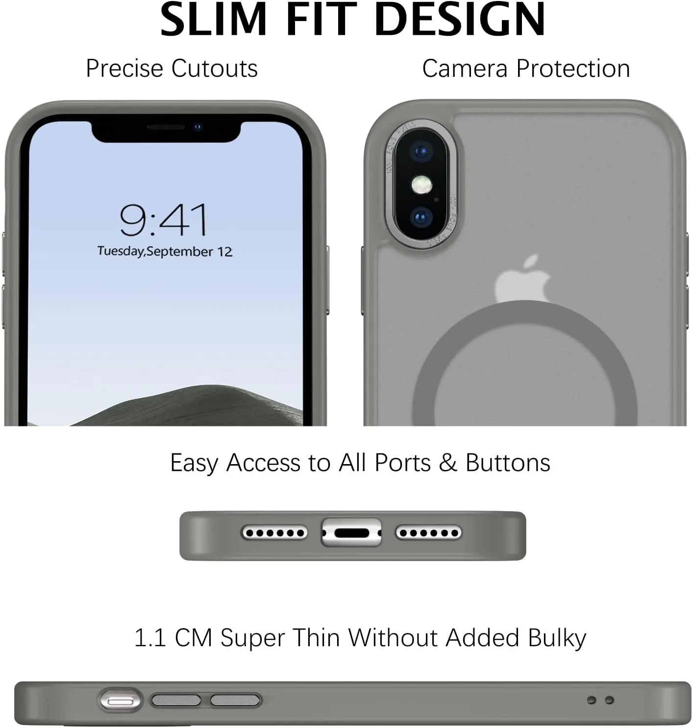 Telaso for iPhone X Case, iPhone Xs Phone Case Compatible with Magsafe Wireless Charging Translucent Matte Back Slim Shockproof Anti-Scratch Anti-Yellow Protective Magnetic iPhone X/XS Case, Grey