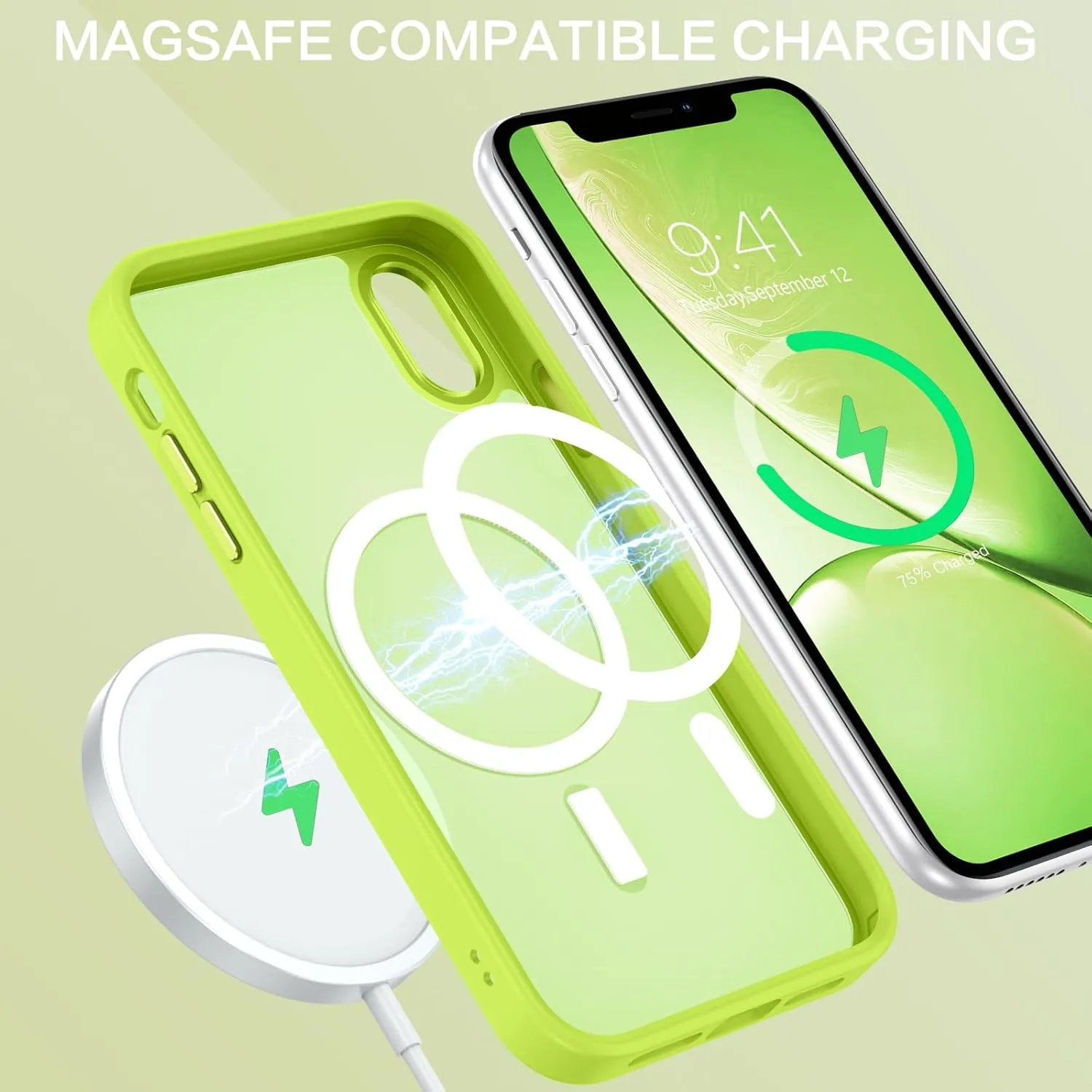 Telaso for iPhone X Case, iPhone Xs Phone Case Compatible with Magsafe Wireless Charging Translucent Matte Back Slim Shockproof Anti-Scratch Anti-Yellow Protective Magnetic iPhone X/XS Case, Hot Green