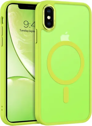 Telaso for iPhone X Case, iPhone Xs Phone Case Compatible with Magsafe Wireless Charging Translucent Matte Back Slim Shockproof Anti-Scratch Anti-Yellow Protective Magnetic iPhone X/XS Case, Hot Green