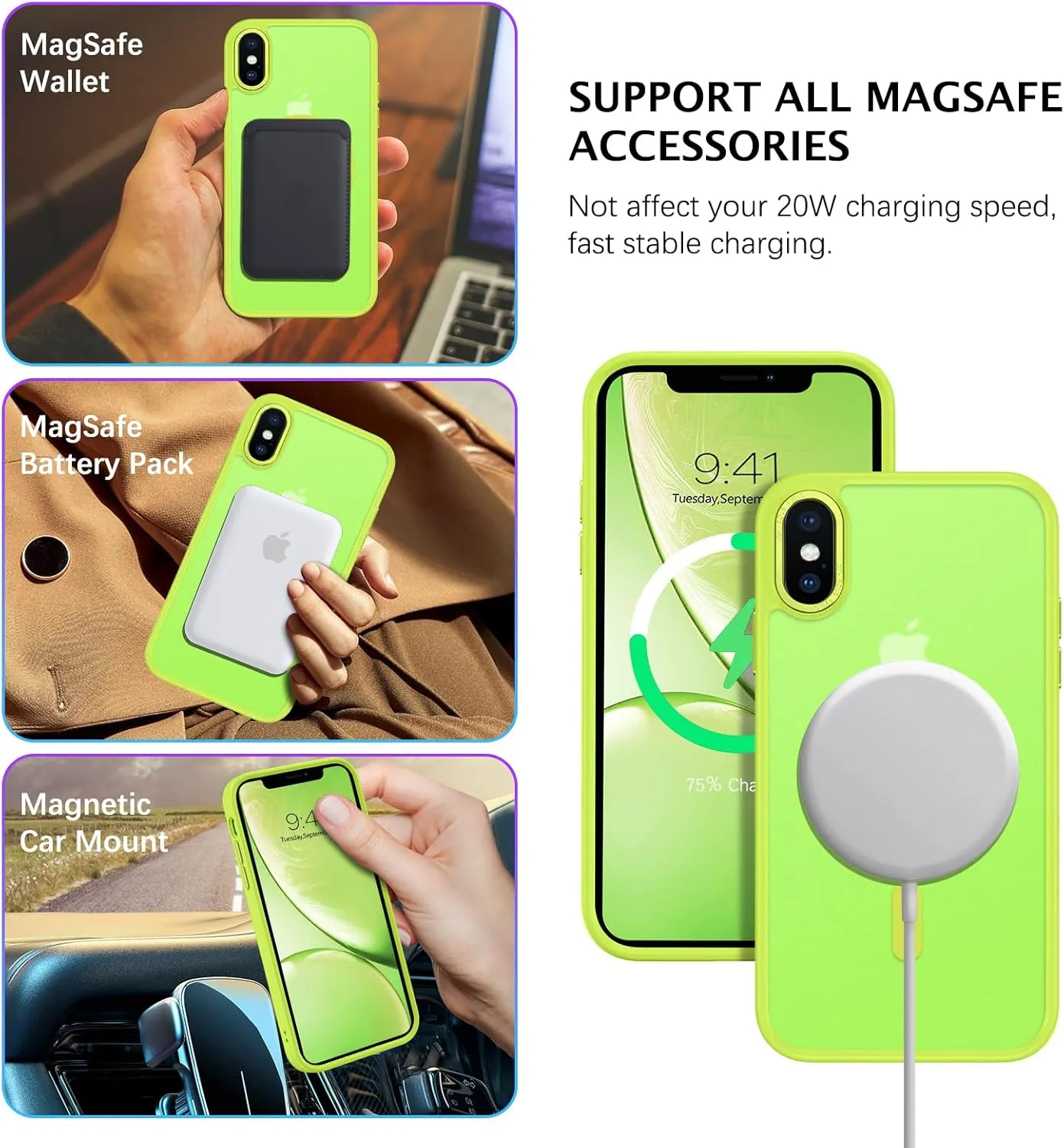 Telaso for iPhone X Case, iPhone Xs Phone Case Compatible with Magsafe Wireless Charging Translucent Matte Back Slim Shockproof Anti-Scratch Anti-Yellow Protective Magnetic iPhone X/XS Case, Hot Green