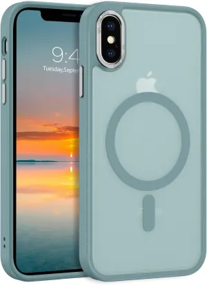 Telaso for iPhone X Case, iPhone Xs Phone Case Compatible with Magsafe Wireless Charging Translucent Matte Back Slim Shockproof Anti-Yellow Protective Magnetic for iPhone X/XS Case, Calke Green