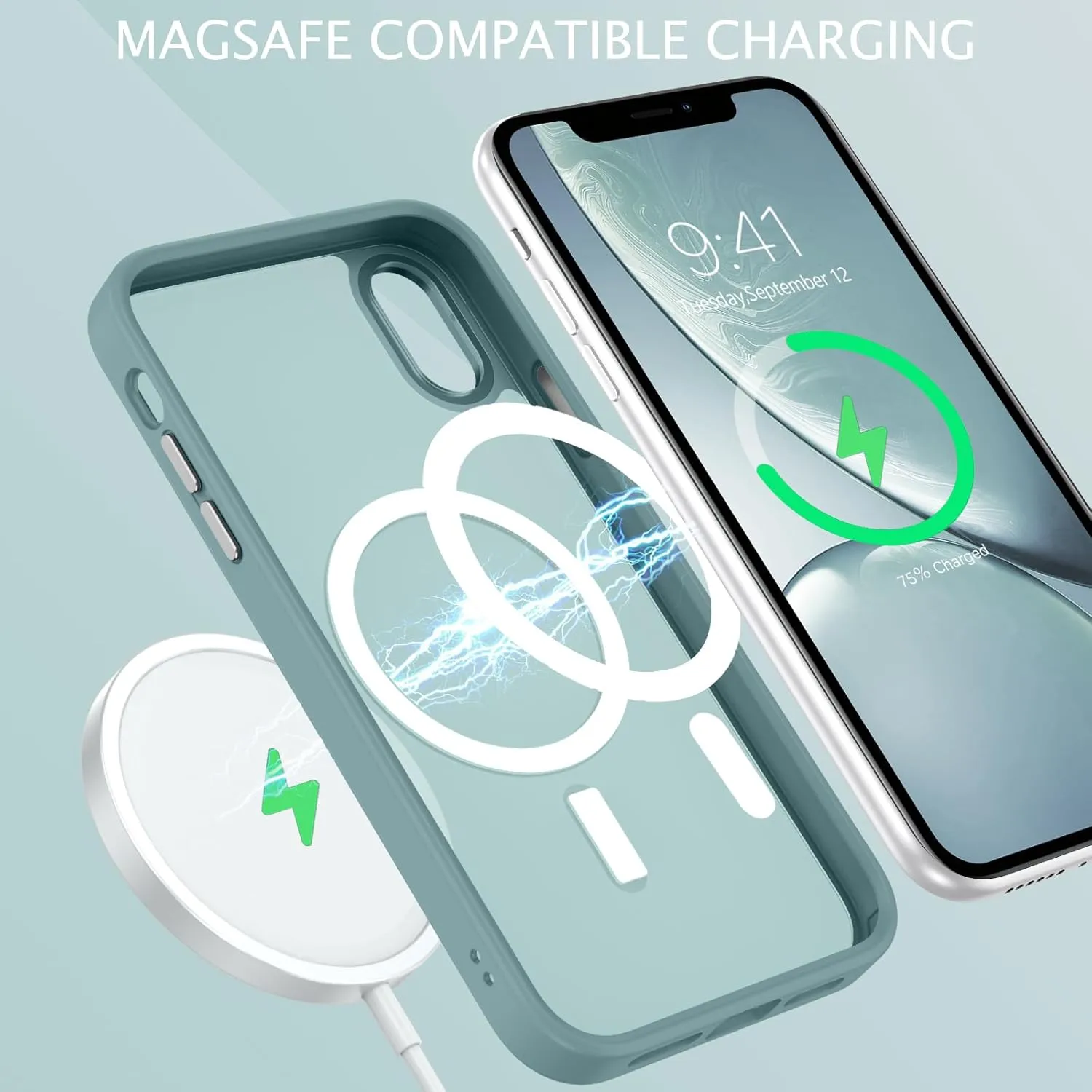 Telaso for iPhone XR Case, iPhone XR Phone Case Compatible with Magsafe Translucent Matte Back Shockproof Anti-Scratch Anti-Yellow Full Body Protective Magnetic iPhone XR Case, Calke Green