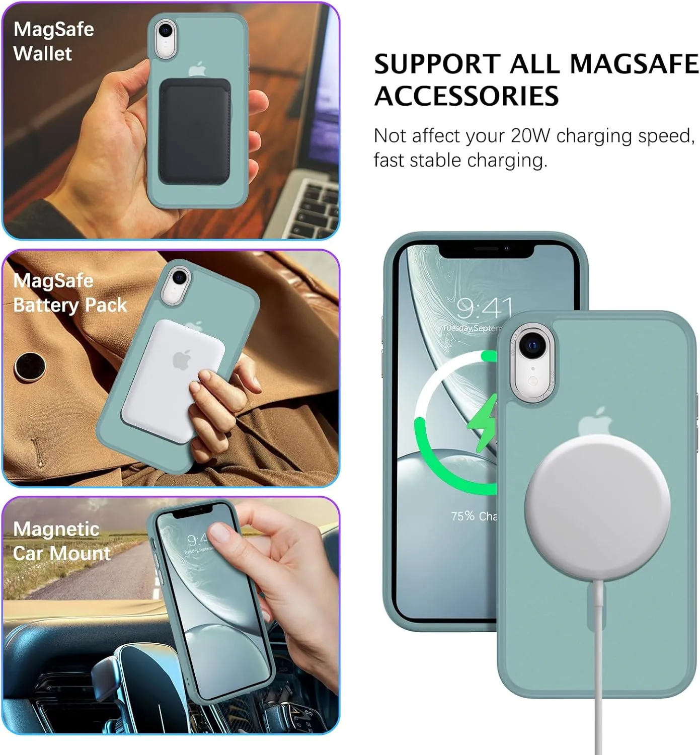 Telaso for iPhone XR Case, iPhone XR Phone Case Compatible with Magsafe Translucent Matte Back Shockproof Anti-Scratch Anti-Yellow Full Body Protective Magnetic iPhone XR Case, Calke Green