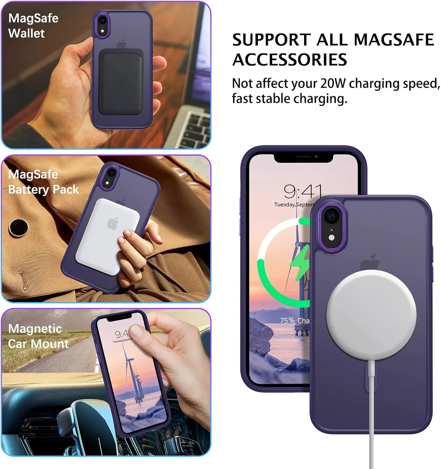 Telaso for iPhone XR Case, iPhone XR Phone Case Compatible with Magsafe Translucent Matte Back Shockproof Anti-Scratch Anti-Yellow Full Body Protective Magnetic iPhone XR Case, Dark Purple