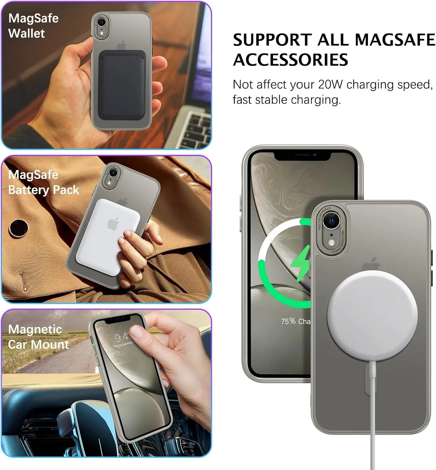 Telaso for iPhone XR Case, iPhone XR Phone Case Compatible with Magsafe Wireless Charging Translucent Matte Back Shockproof Anti-Scratch Anti-Yellow Protective Magnetic iPhone XR Case, Grey
