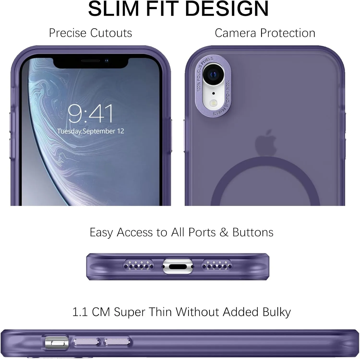 Telaso for iPhone XR Case, Slim Matte Deep Purple Magnetic Wireless Charging Compatible Case with Magsafe, Anti-Scratch, Anti-Yellow, Shockproof