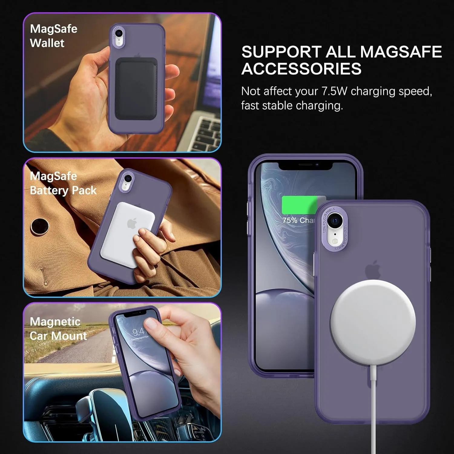 Telaso for iPhone XR Case, Slim Matte Deep Purple Magnetic Wireless Charging Compatible Case with Magsafe, Anti-Scratch, Anti-Yellow, Shockproof
