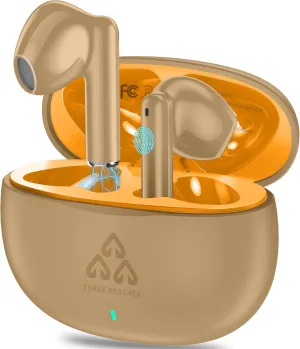 THREE PEACHES Wireless Earbuds Bluetooth 5.3 Headphones - In-Ear Earbuds with Charging Case, Dual Mic, Noise Canceling, Touch Control, Sports - Brown